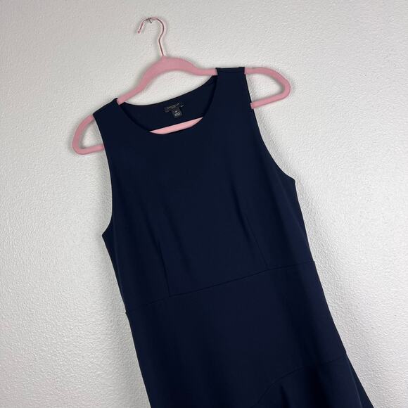 Ann Taylor Petite Navy Asymmetrical Flounce Hem Dress Size 10P Sleeveless Work - Picture 3 of 13